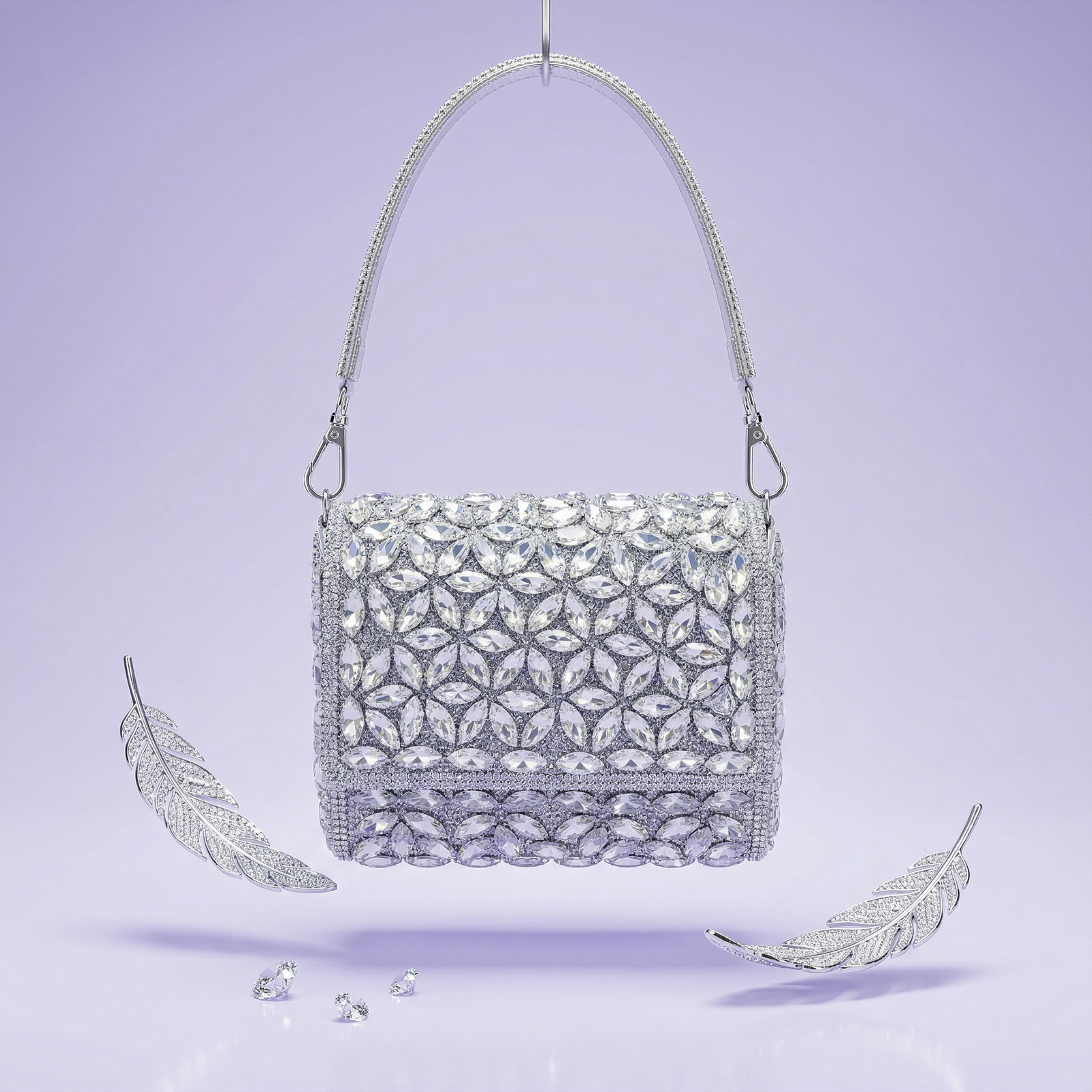 White Crystal Handbag – Elegant Luxury Party Bag