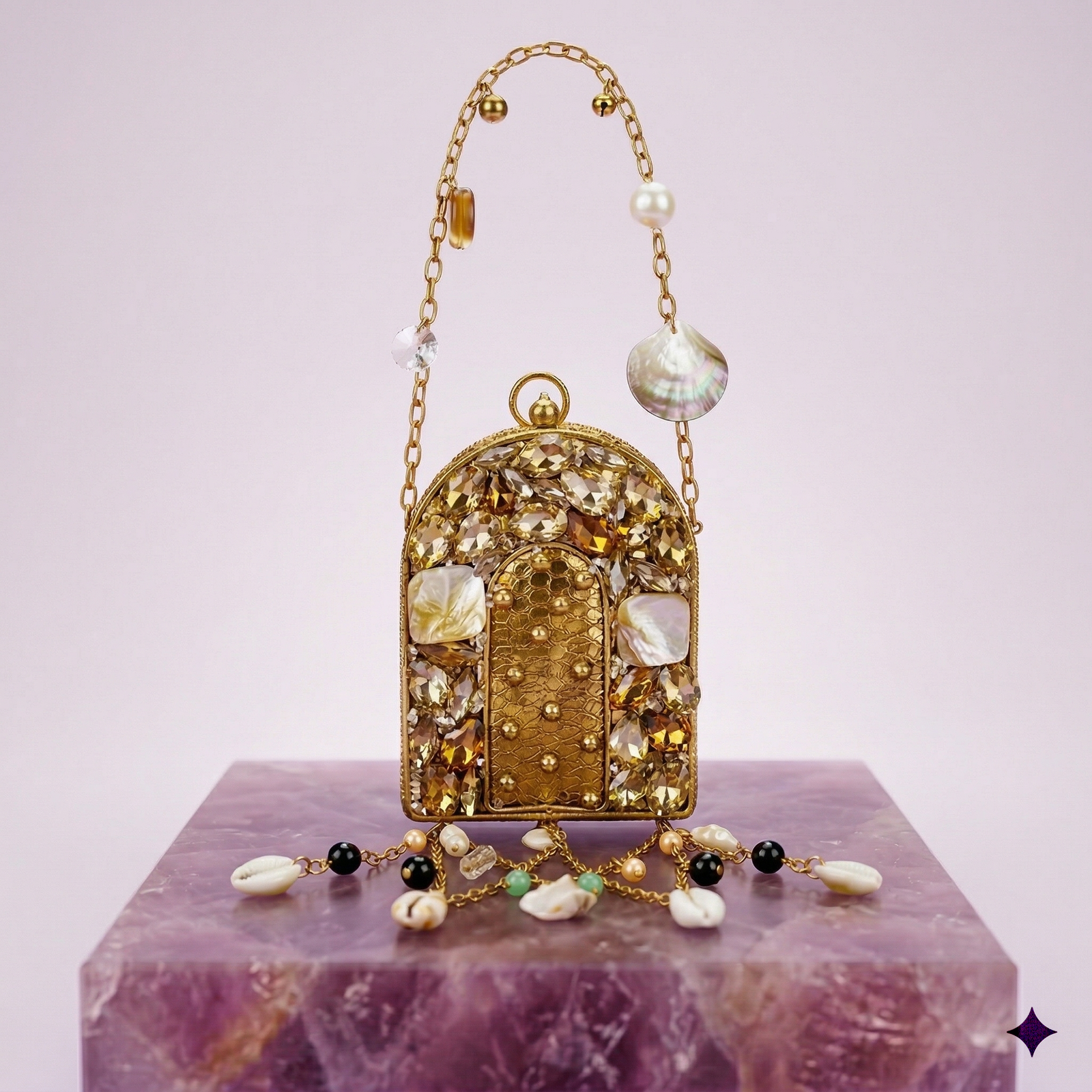 Viral Mini Designer Sling Bag – Gold Crystal Embellished Party Clutch with Chain Strap for Women