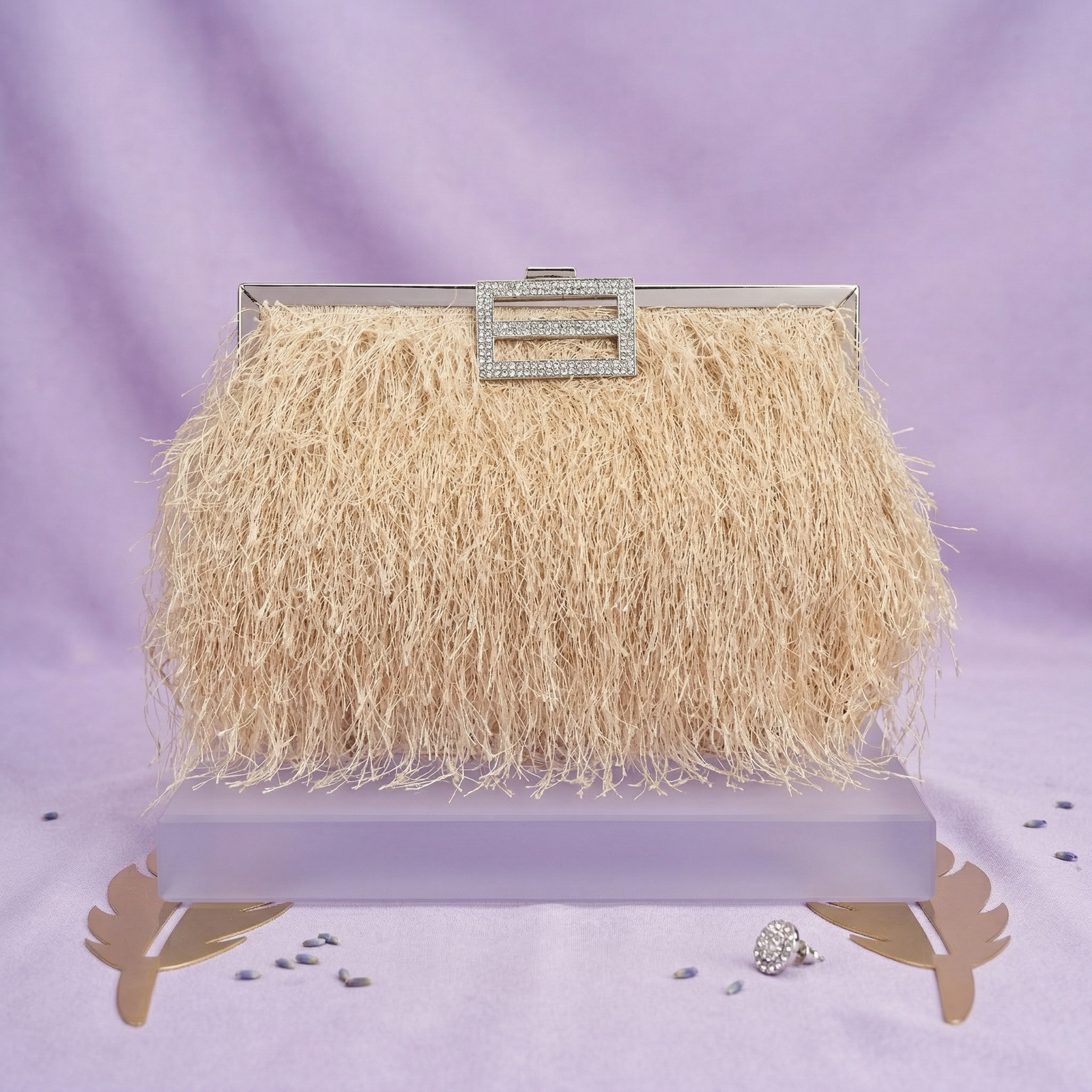 Luxury Faux Fur Evening Clutch Bag with Crystal Clasp – Elegant Party Handbag for Women