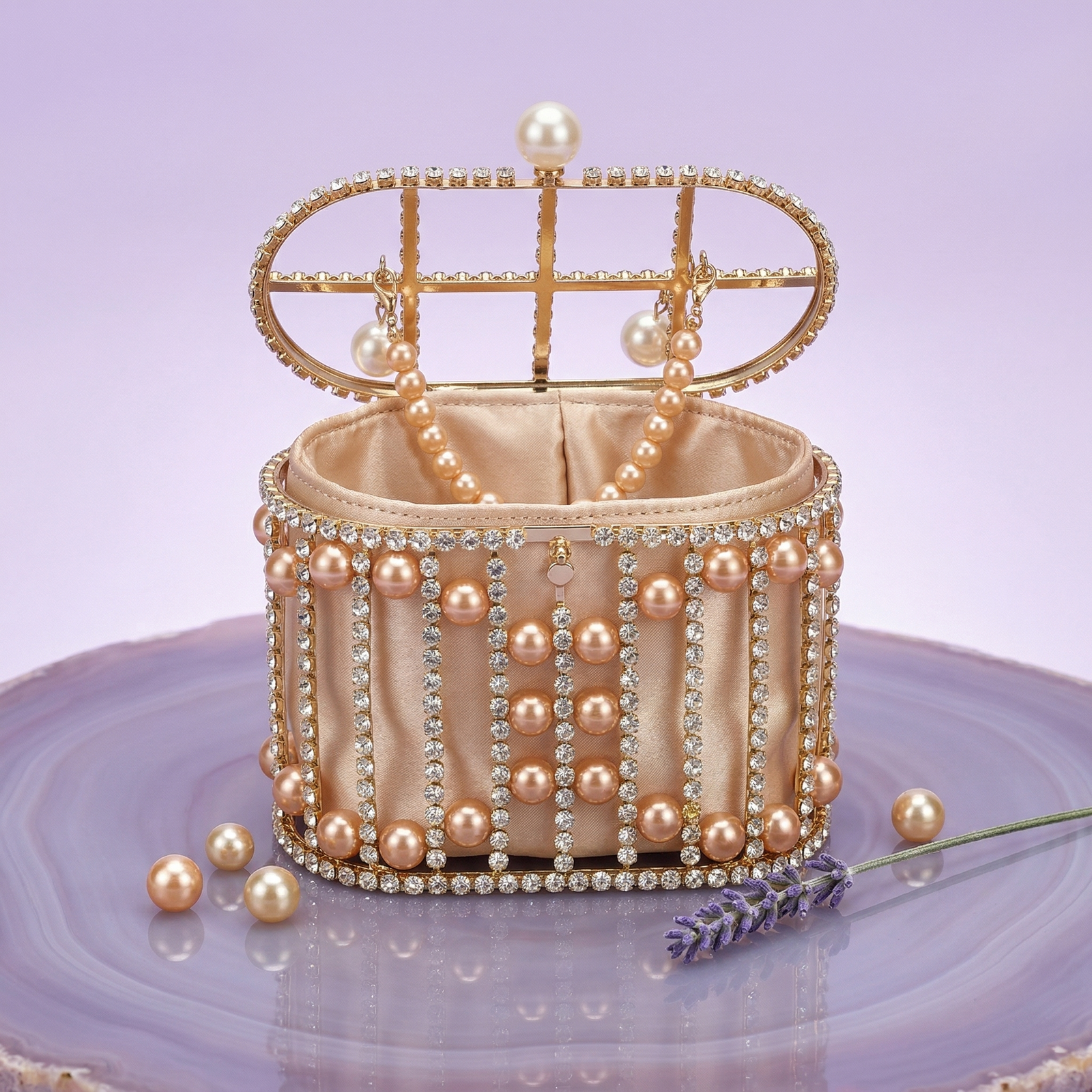 Luxury Pearl Evening Clutch Bag – Crystal Embellished Designer Party Purse with Gold Frame