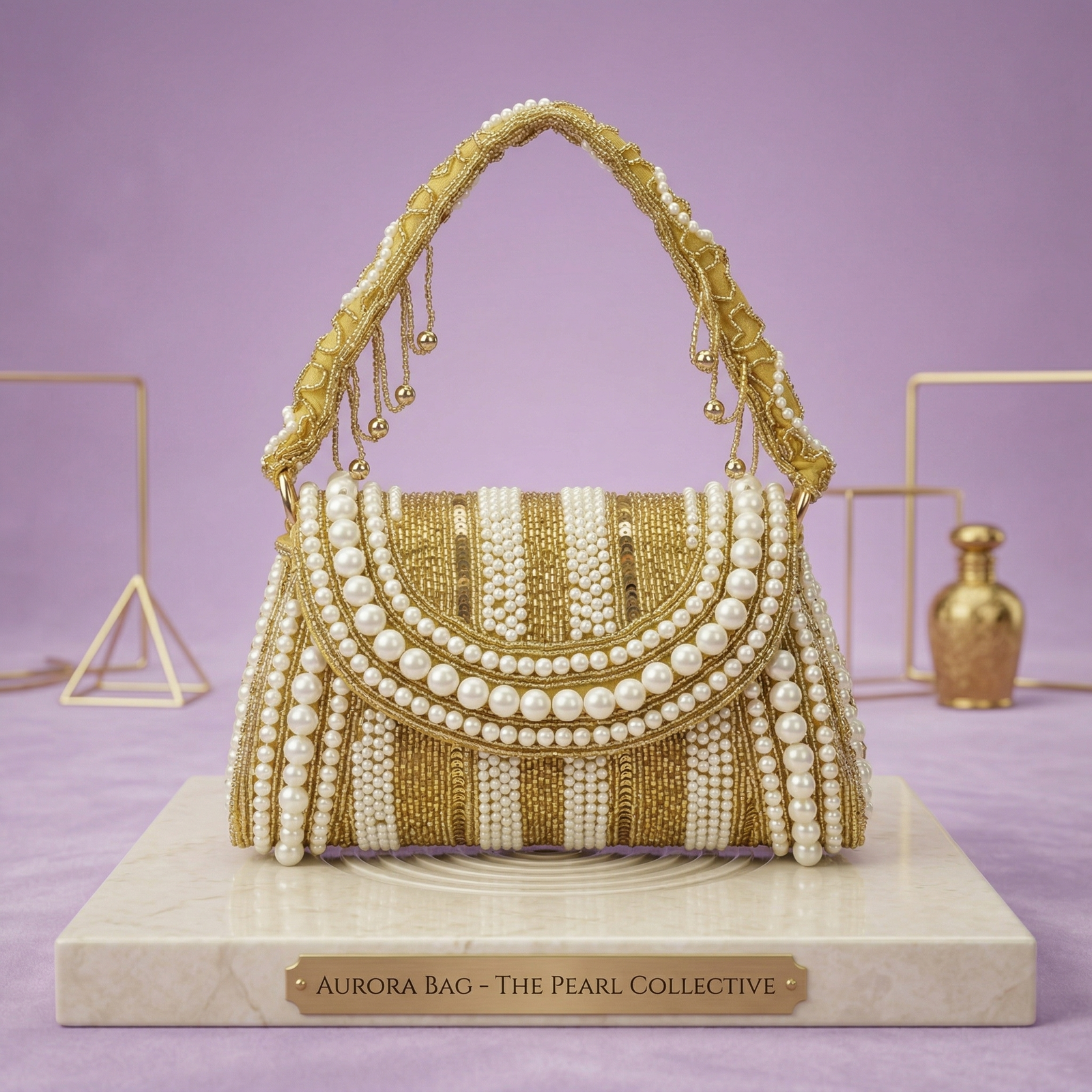 Chamak Chandani Purse – Pearl Embellished Gold Party Bag for Women