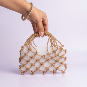 Rose Gold Net Handbag – Designer Beaded Mesh Purse with Inner Pouch for Women