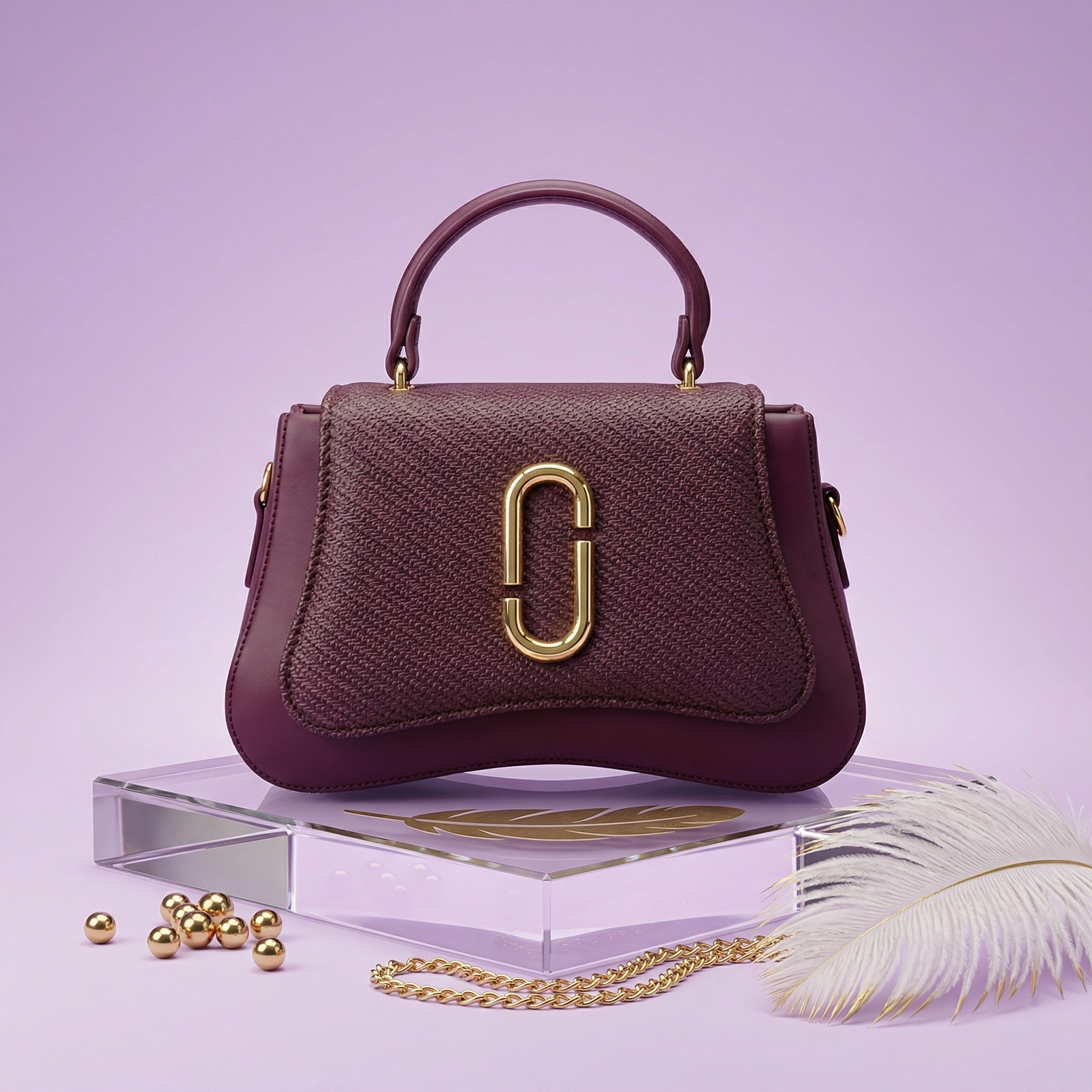 Magenta Luxury Handbag with Gold Accent Buckle – Elegant Top Handle Purse for Women