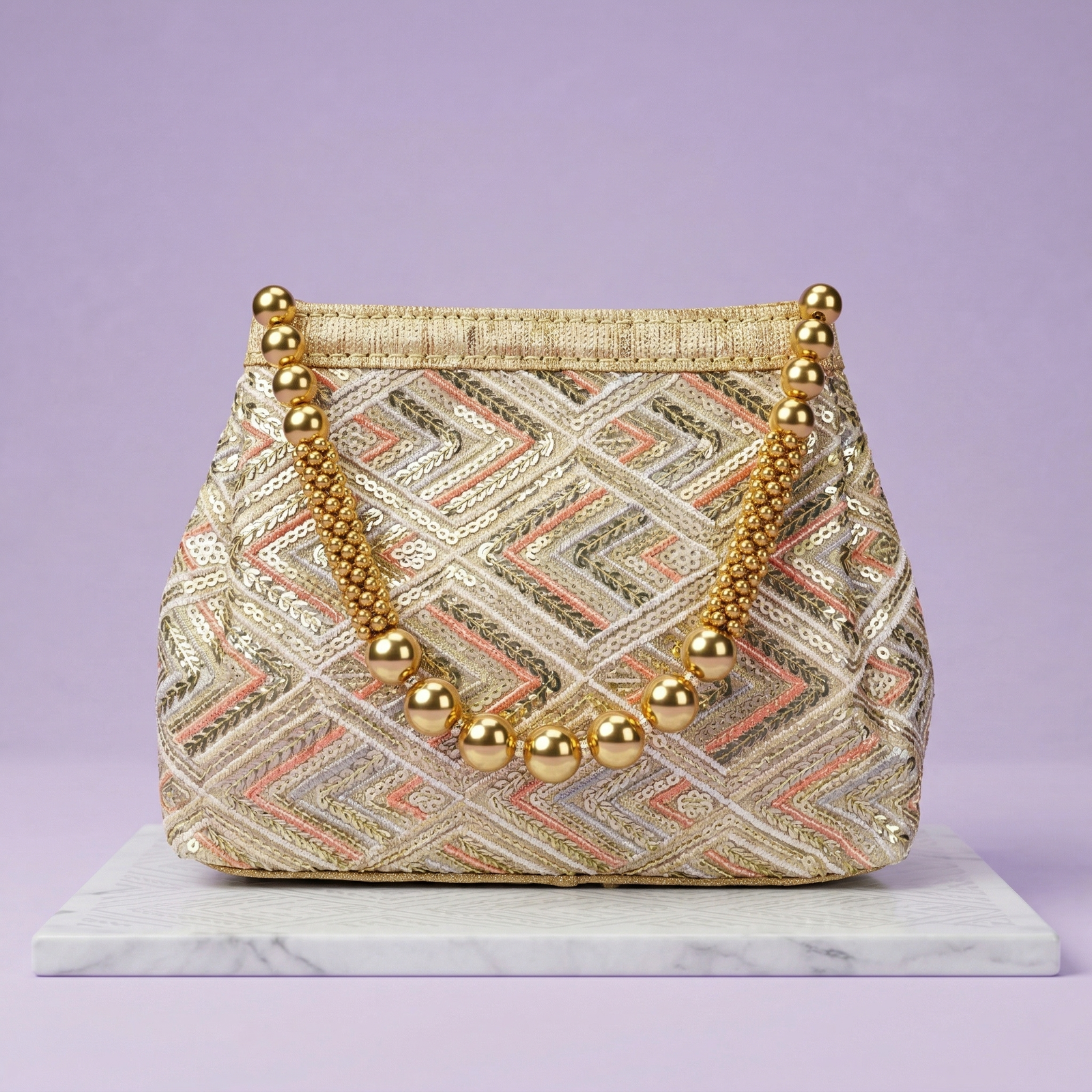 Rani Embroidered Handbag – Traditional Beaded Handle Ethnic Purse for Women
